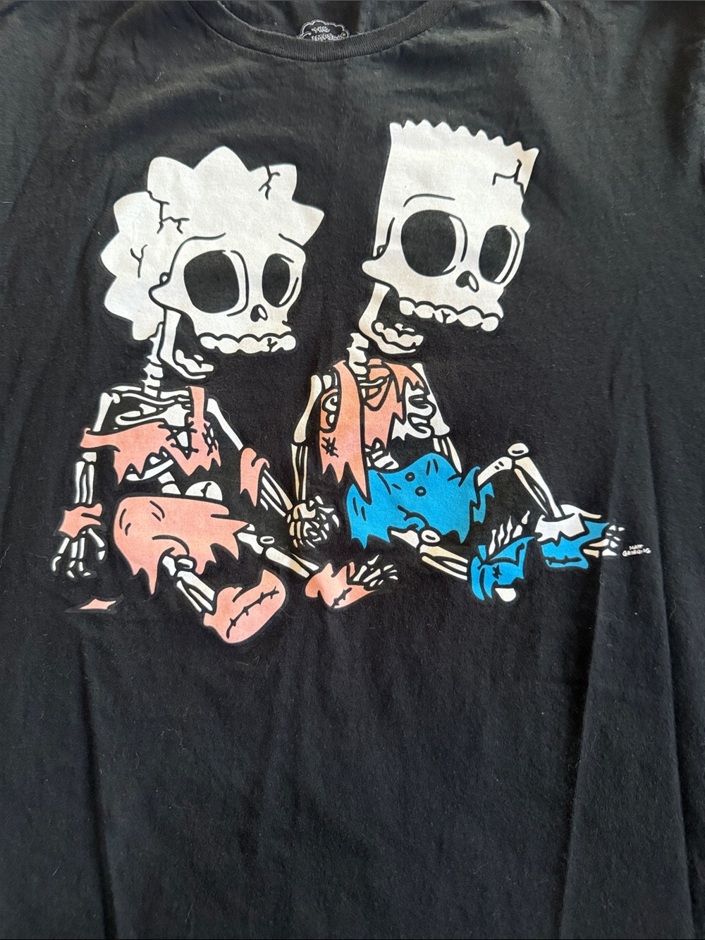 Simpsons - Bart and Lisa skeletons Black Graphic Skeleton Cartoon Tee